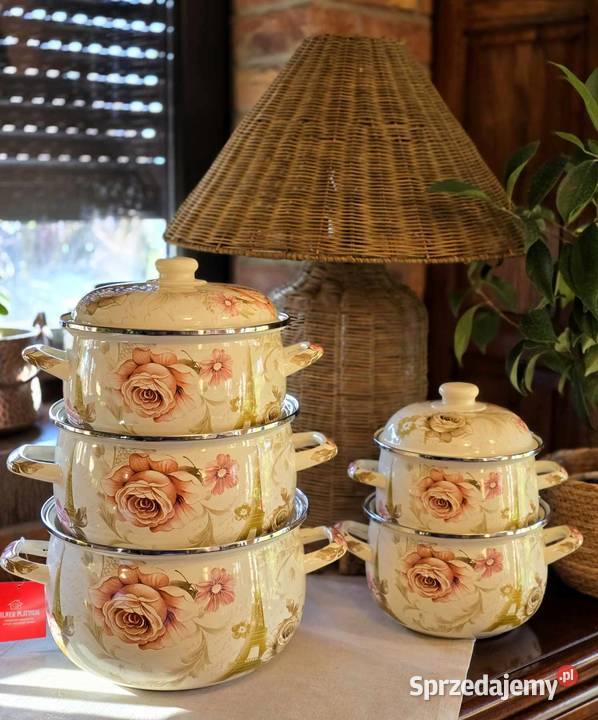 199 Garnki duże emalia róże Garnki i szybkowary