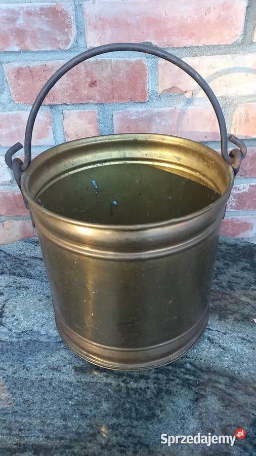 Garnek metalowy antyczny z uchwytem Doniczka