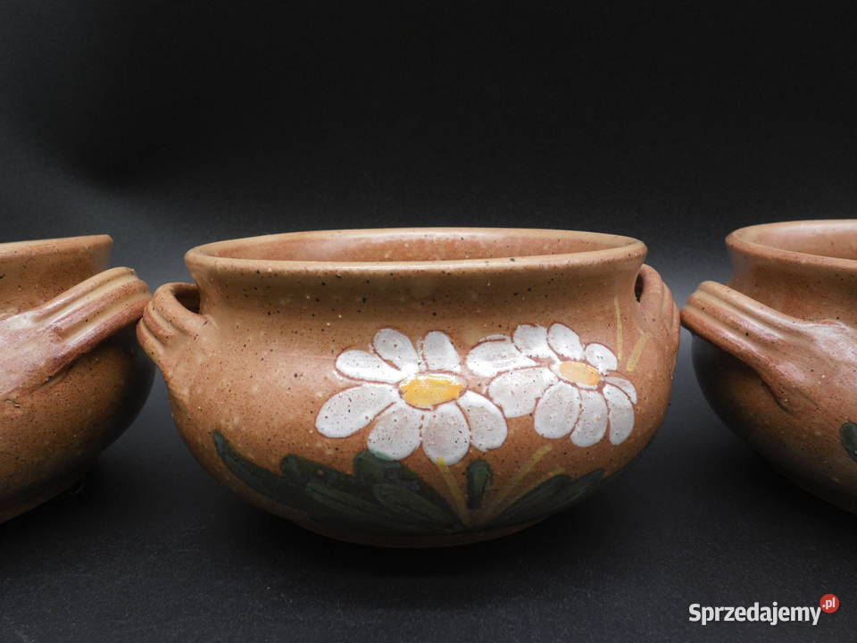 Zestaw 3 Ceramicznych Bulionówek Motyw Stokrotek sprzedam