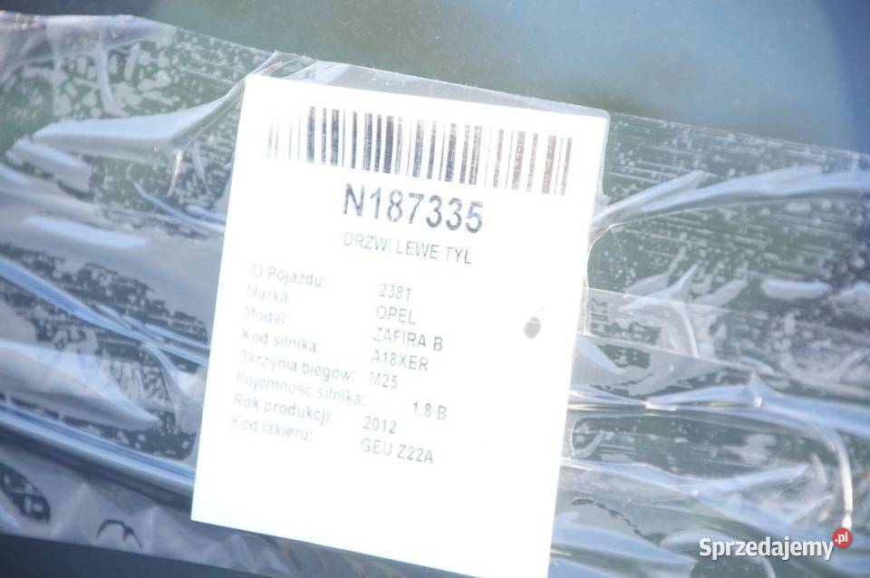 DRZWI LEWE TYŁ OPEL ZAFIRA B GEU Z22A osobowe Lipno sprzedam