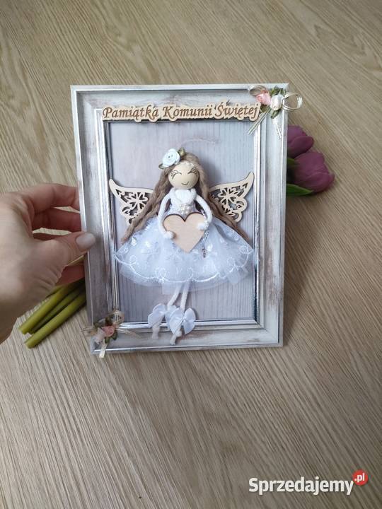 Pamiątka Komunii Świętej Anioł w ramce