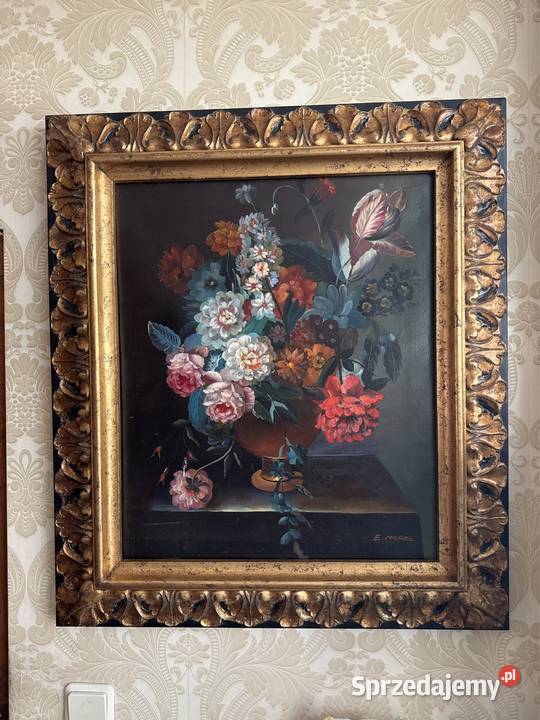 Stary piękny obraz 2w1 drewniana solidna rama Długopole-Zdrój