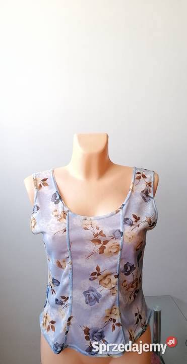 DAMSKI LETNI NIEBIESKI TOP W KWIATY Z SIATECZKI brązowy/beżowy łódzkie