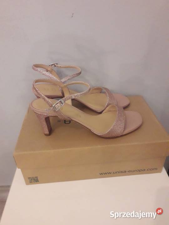 Różowe brokatowe sandałki na obcasie Unisa 38 małopolskie