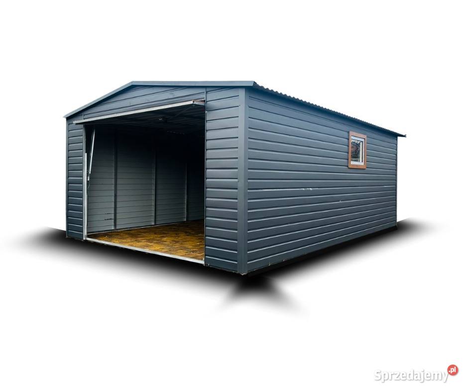 Garaż blaszany 5x6 dwuspadowy grafit brama