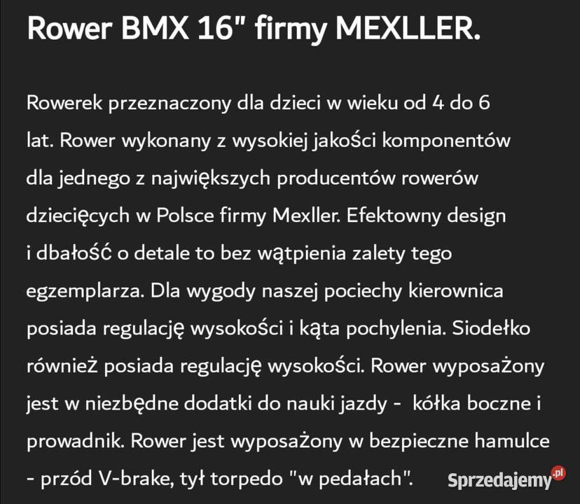 Rower dziecięcy Bmx Mexller 16 nowy Rowerki