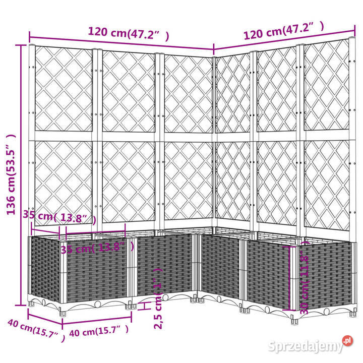 Donica ogrodowa z kratką czarna 120x120x136 PP Warszawa sprzedam