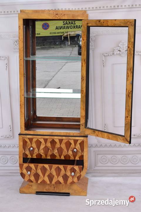 Duża Witryna Art Deco Gięte Drewno 2 Szuflady Kraków
