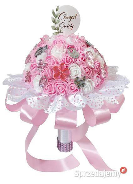 Bukiet na chrzest różowy niebieski Rękodzieło Radzyń Podlaski sprzedam