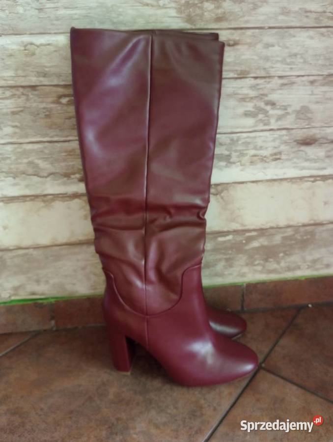 Kozaki damskie bordowe słupek Jenny Fairy 25cm