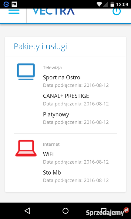 TV VECTRA Cesja umowy Pakiet Platynowy CANAL Pozostałe usługi Warszawa