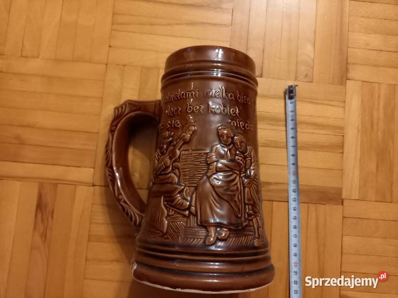 Ozdobny duży gliniany kufel PRL z Grójca mazowieckie Warszawa