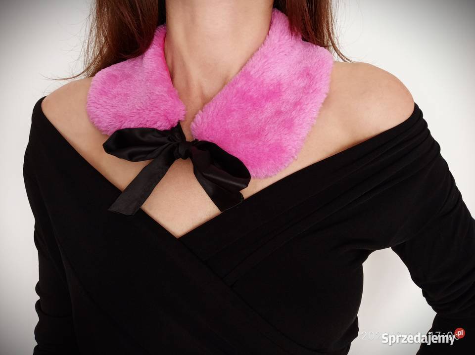 Kłnierzyk różowy pluszowy z czarną wstążkę Radzyń Podlaski