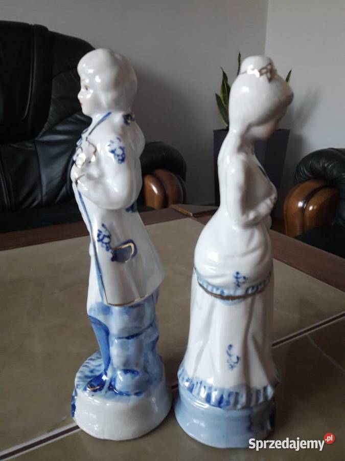 Para dworzan porcelana sygnowana komplet Porcelana i szkło lubelskie Janów Lubelski