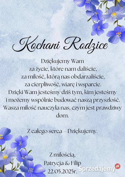 Podziękowanie Rodziców na Wesele Tabliczka Ramka Strzyżów