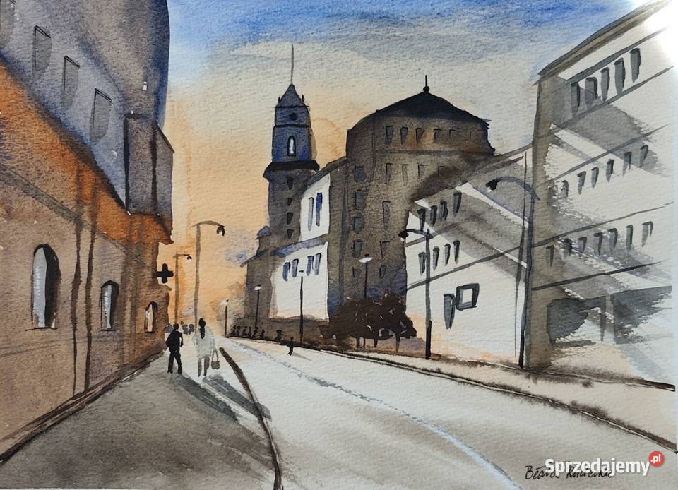 Akwarela Akwarelka Obraz pt Uliczka Łódź sprzedam