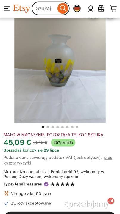 MAKORA KROSNO WAZON UNIKAT SZKŁO ARTYSTYCZNE Pabianice