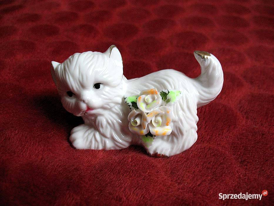 Kot kotek złocony porcelana 5 x 9 x 5 Rękodzieło Siedlce