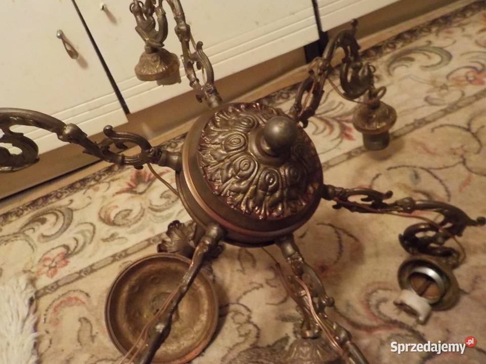 stara lampa 6 ramienna z mosiadzu z boku orly Sopot sprzedam