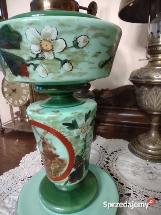 Antyk lampa naftowa LB ręcznie malowana Belgia Antyki, Sztuka, Kolekcje Gniezno