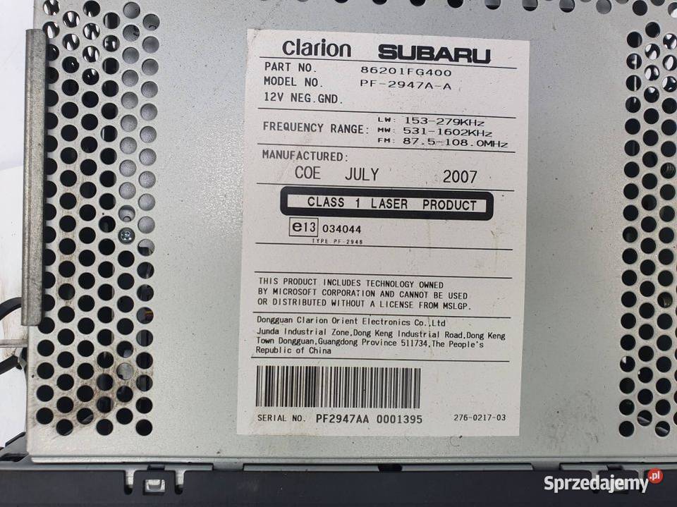 RADIO SUBARU IMPREZA 86201FG400 kujawsko-pomorskie Lipno