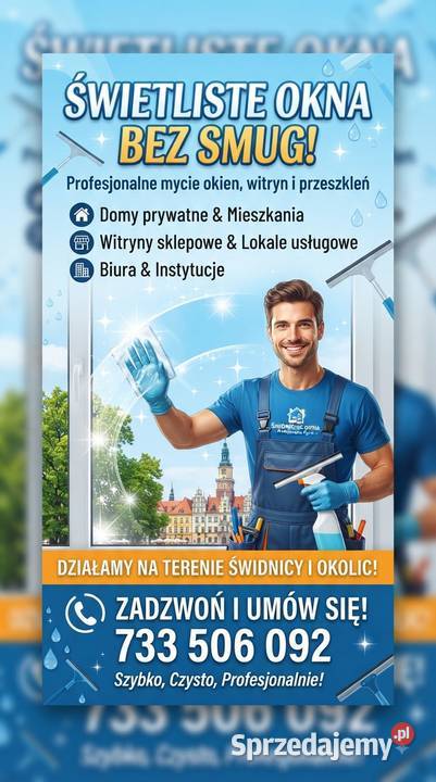 Mycie okien witryn sklepowych i szyb bez smug Świdnica