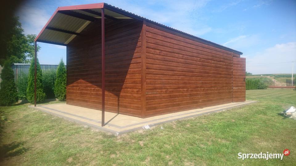 BRĄZOWY Garaż Blaszany 9x6 z ZADASZENIEM BOCZNYM Kleszczele