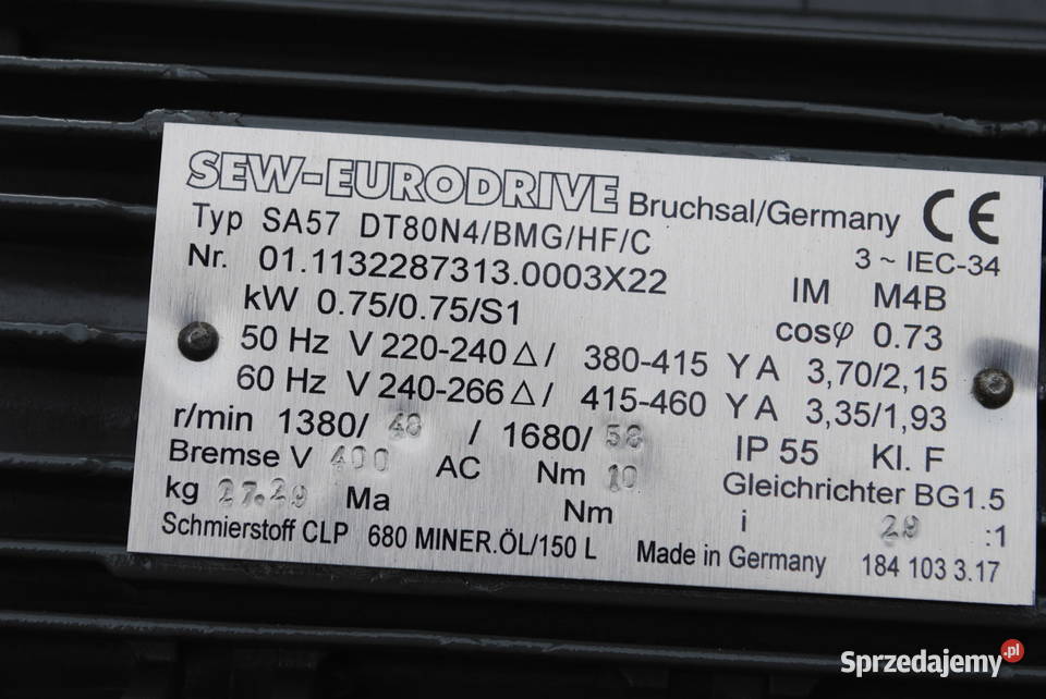 Motoreduktor kątowy 075kw 048obrmin z hamulcem Pozostałe lubuskie Kargowa sprzedam