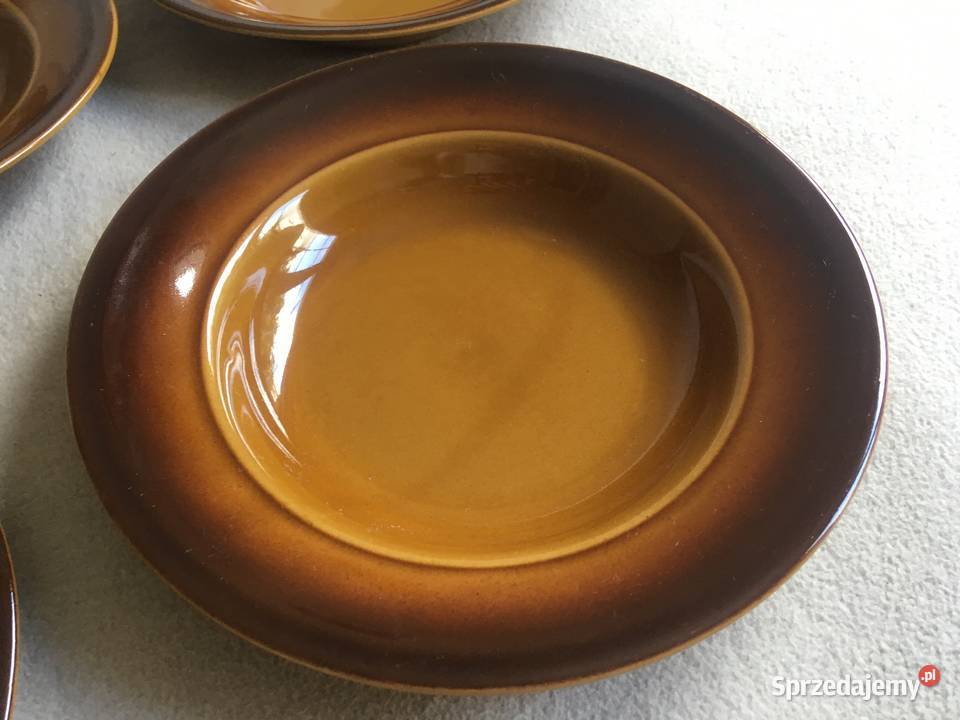 Stare talerze głębokie PRL ceramika kamionka brązowy zachodniopomorskie Kołobrzeg