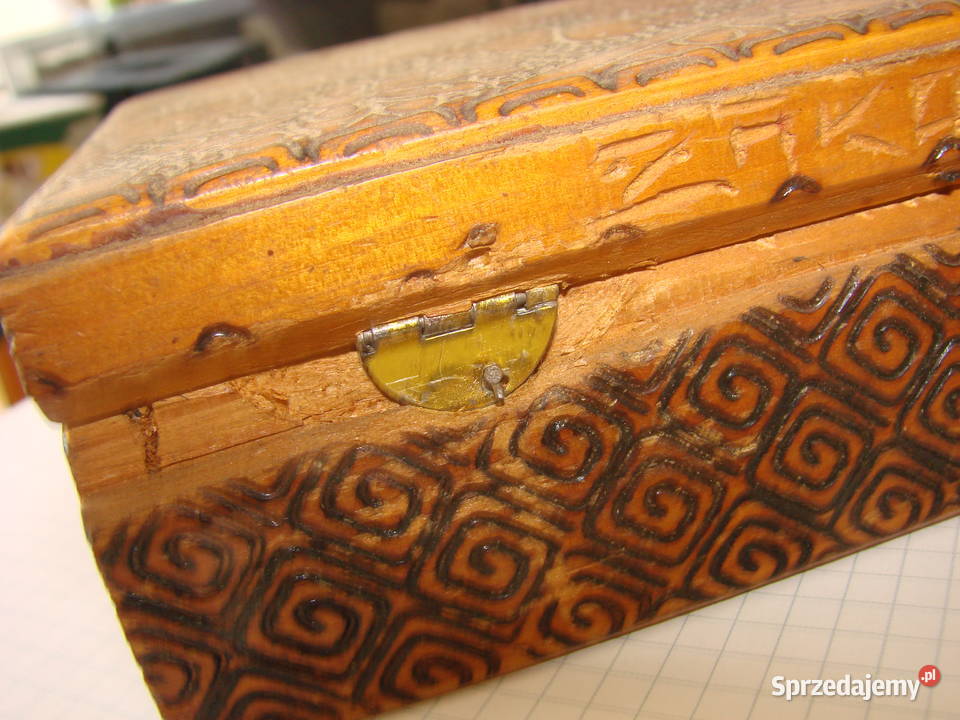 drewniana pudełko PRL Pruszcz Gdański