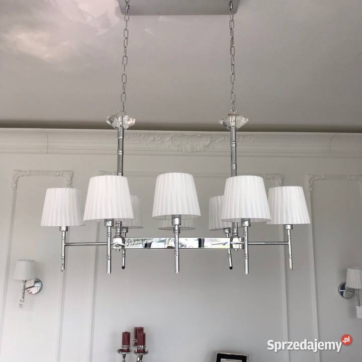 Żyrandol glamour podłużny srebrny z białymi