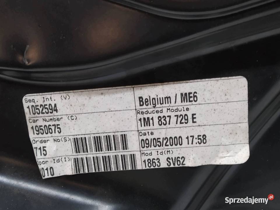 MECHANIZM SZYBY LEWY PRZÓD TOLEDO II 1M1837729E Rok produkcji 2000 sprzedam