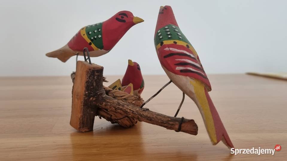 3 drewniane ptakiptaszki na gnieździe CEPELIA