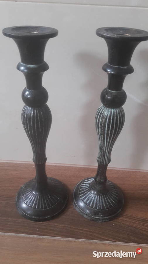 Mosiężny patynowany świecznik stylizowany 2 Radom