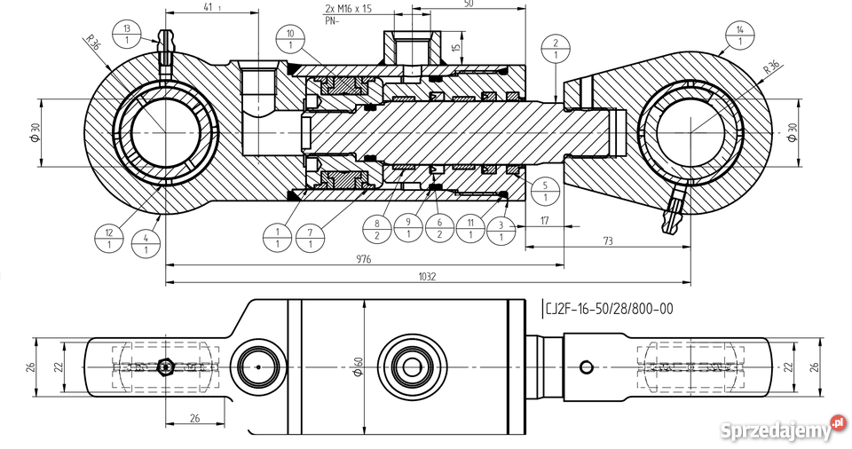 Siłownik Hydrauliczny Cylinder Tłok TUR SKOK 800
