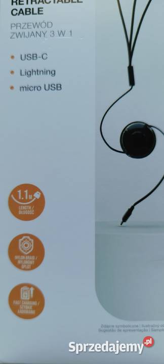 HYKKER przewód USB zwijany 3w1 NOWY Ełk