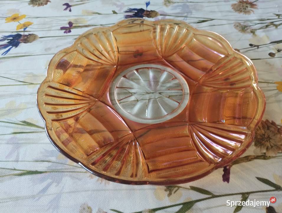 PRL talerz iryzowany carnival glass łódzkie