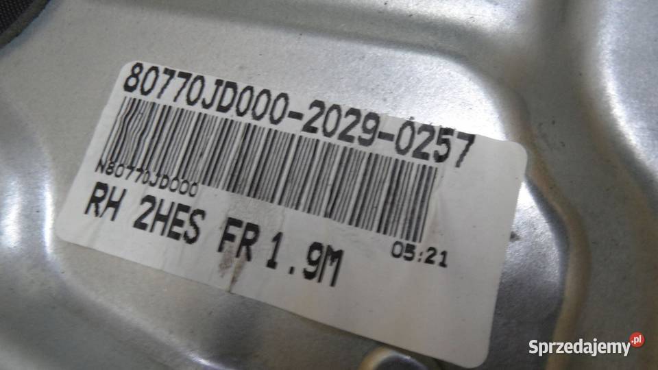 QASHQAI I J10 09r podnośnik szyby prawy przód Mechanizmy opuszczania szyb