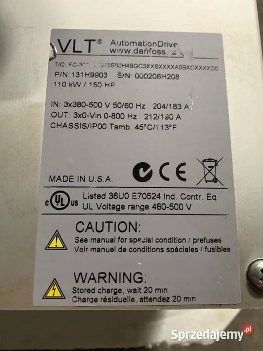 Danfoss VLT FC302 131H9903 110kW 212A FC