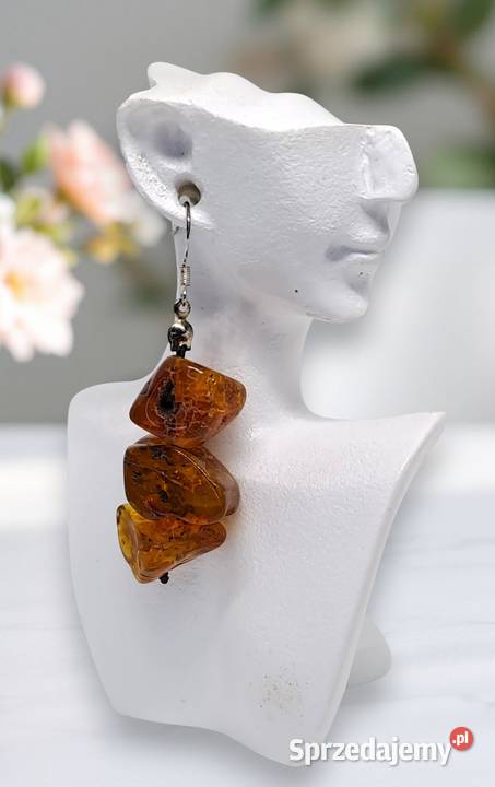 Kolczyki z BURSZTYNU bursztyn bałtycki bryłki Biżuteria