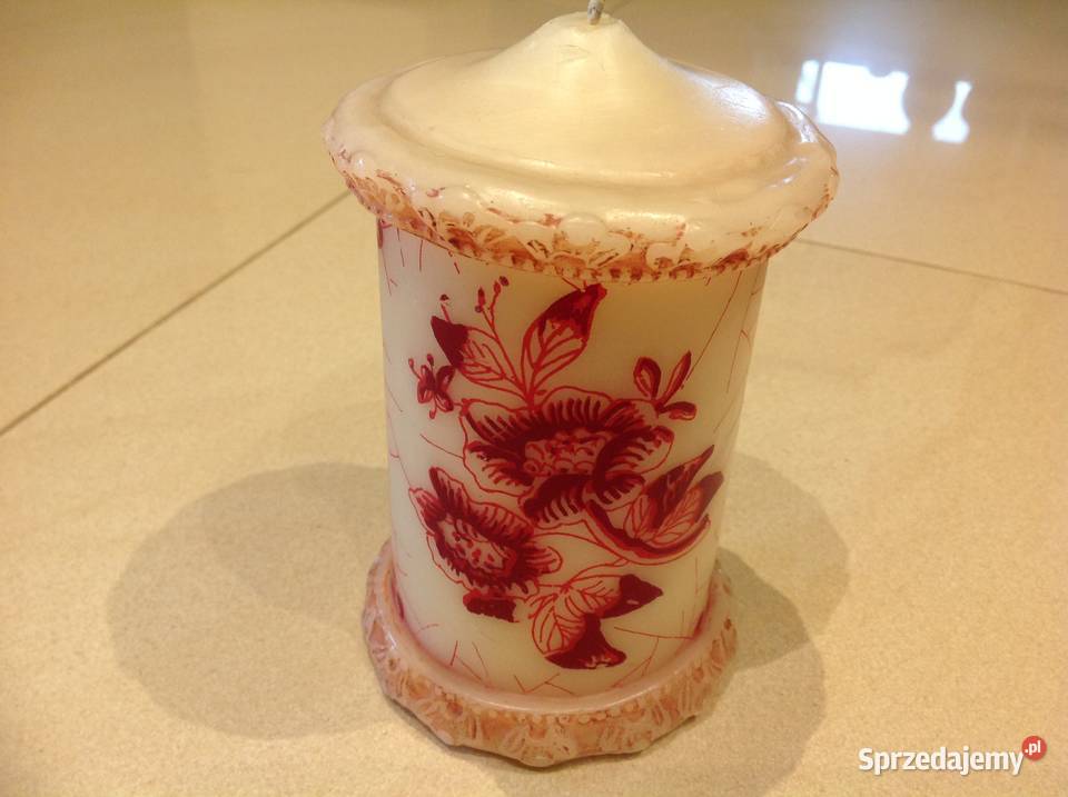 Duża Świeca Zdobiona Vintage Świece Nowa Sól