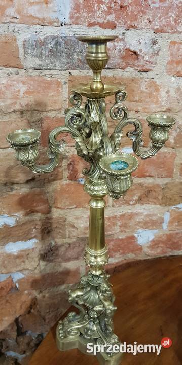 Kandelabr świecznik empir mosiądz ogniowo Orneta