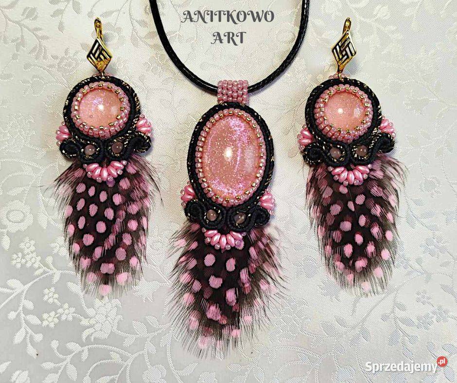 KOMPLET RÓŻOWOCZARNY Z PIÓRKAMI SUTASZ Warszawa