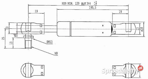 Sprężyna gazowa L344 mm 250N Stabilus CA9748KS Do maszyn uprawowych Kamionna