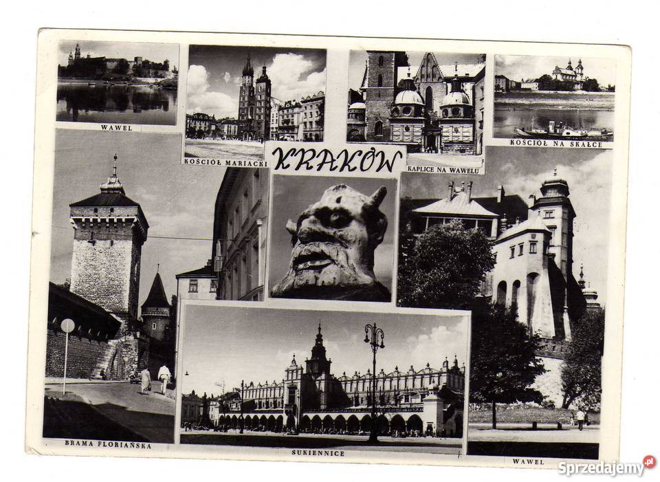 KRAKÓW POCZTÓWKA CZARNO BIAŁA WIELOWIDOKOWA Pocztówki i karty telefoniczne Krynki