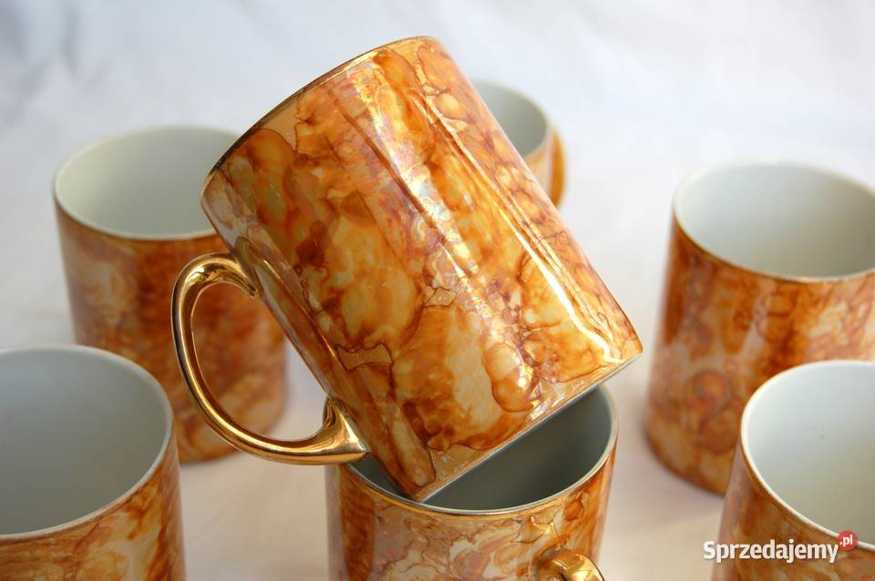 Porcelana Karolina kubki marmurkowe złocone Lublin