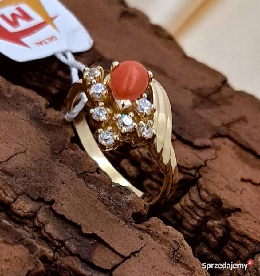 Pierścionek r10 Złoty pr585 z Koralem Z607 Pierścionki