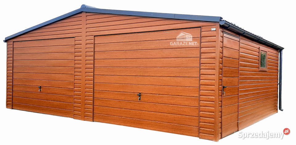 GARAŻ BLASZANY 7m x 6m DWUSPAD 2x BRAMA DRZWI Domki narzędziowe