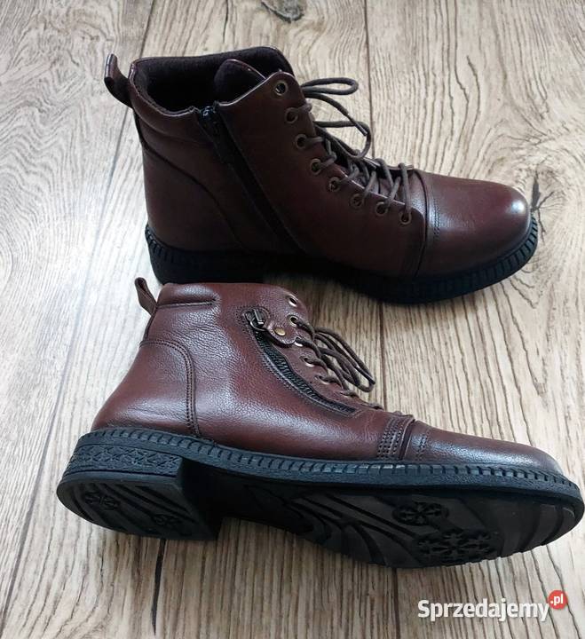 Botki skórzane damskie brązowe marki TSokolski Brzeg