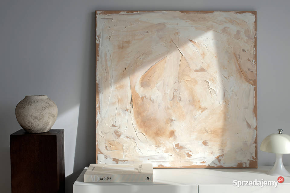 Abstrakcja strukturalna 90x90 Tynk i akryl na beżowy